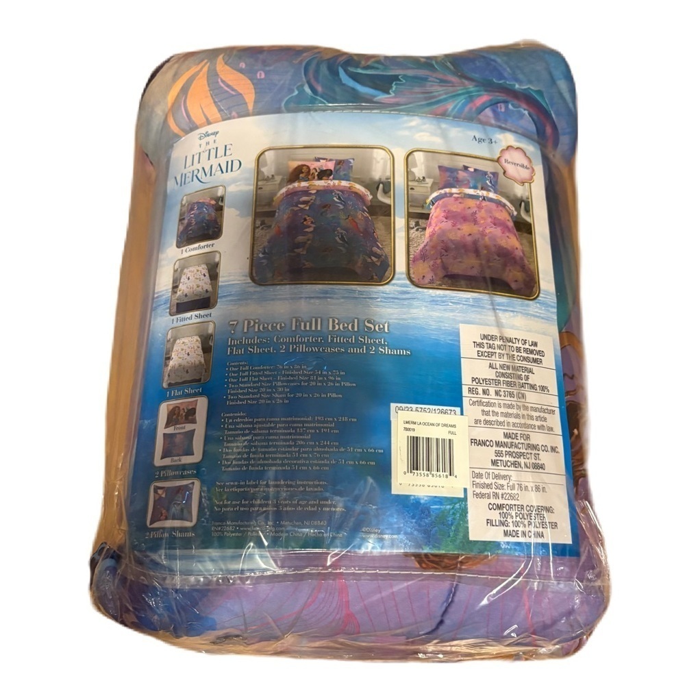 Disney Little Mermaid 7-Piece Full Bed Set Comforter Sheets Pillow Case NEW